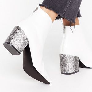 White Booties with Snakeskin Heels